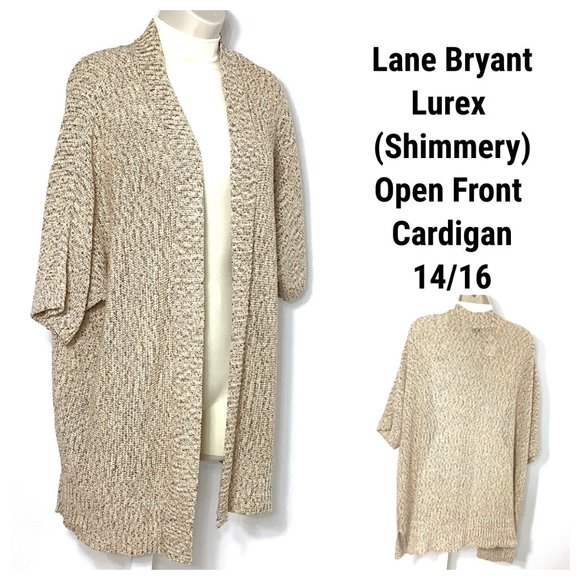 Metallic Open Front Cardigan Sweater 14/16 Gold Brown Beige Metallic Lane Bryant - Picture 1 of 9